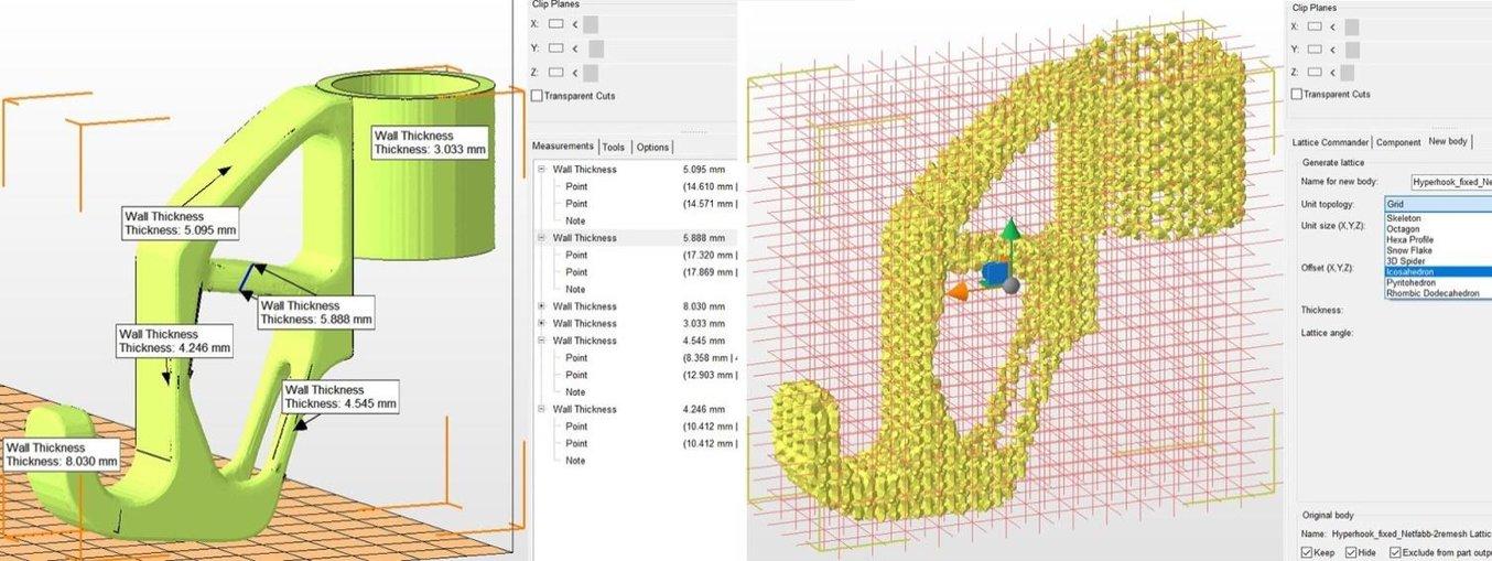 Netfabb 高级功能：壁厚分析和晶格结构。