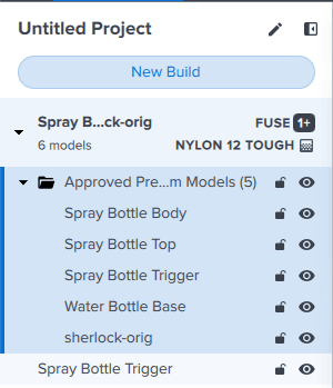 Projects(项目)面板中的分组导入模型(PreForm 3.62.0 及更高版本)