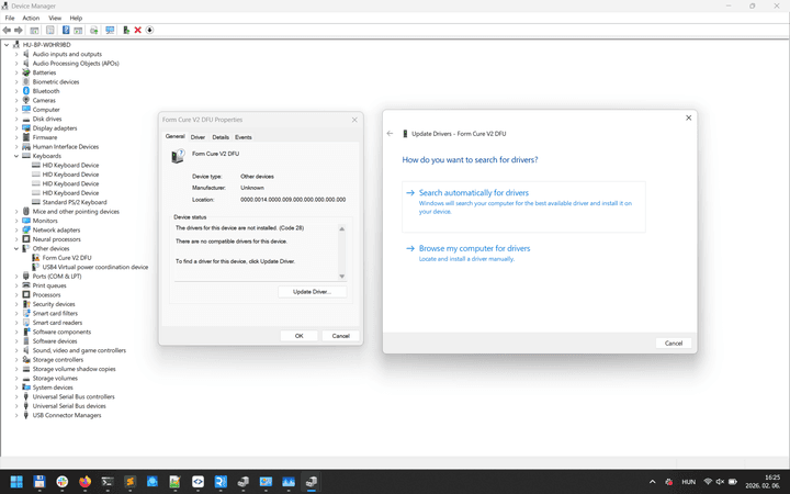 在 Windows 上更新 Form Wash 或 Form Cure 驱动程序