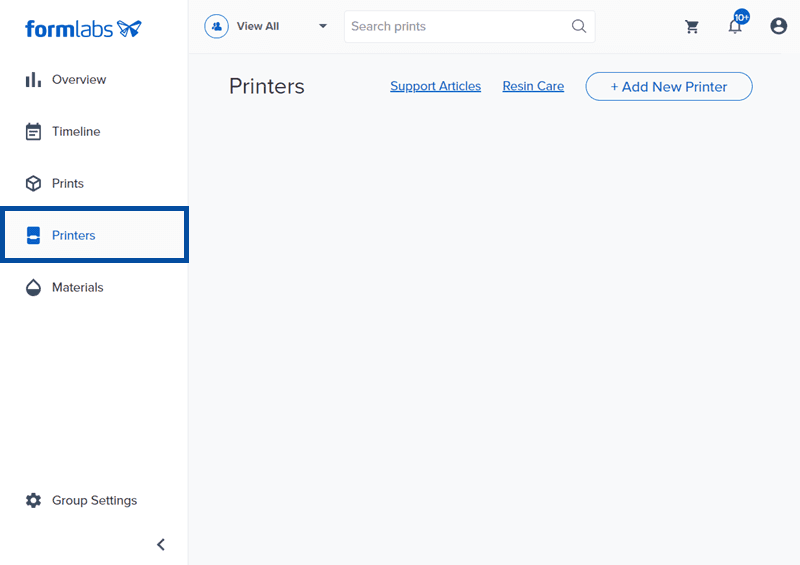 Dashboard 中的“Printers”(打印机)选项卡