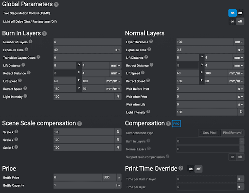 基准打印机 B 的设置截图