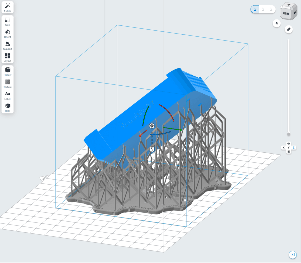 使用 PreForm 中的 Supports V2 支撑部件的示例