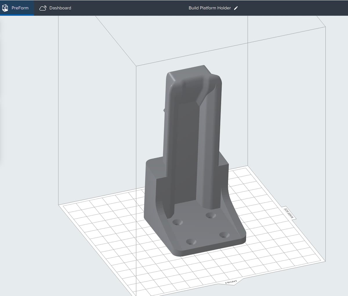 Form 3 build platform mount model in PreForm