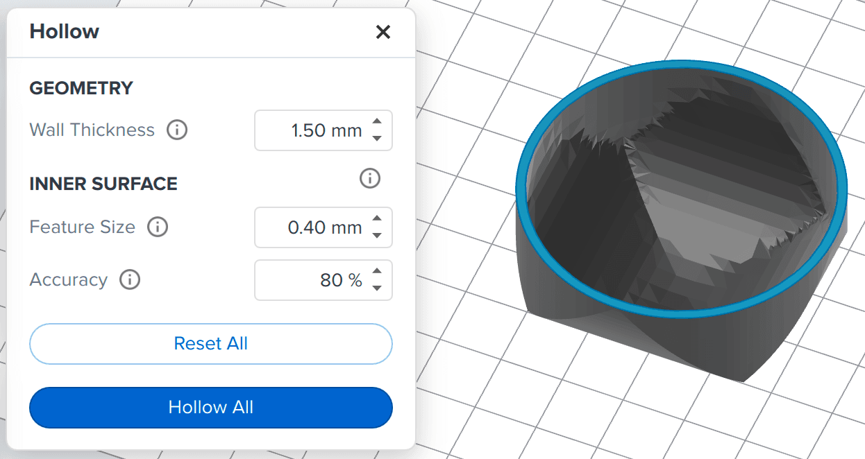 A model hollowed with high inner surface detail.