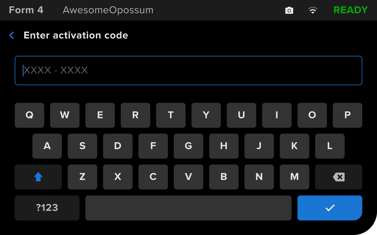 Entering an Open Material Mode activation code on a Form 4 generation printer