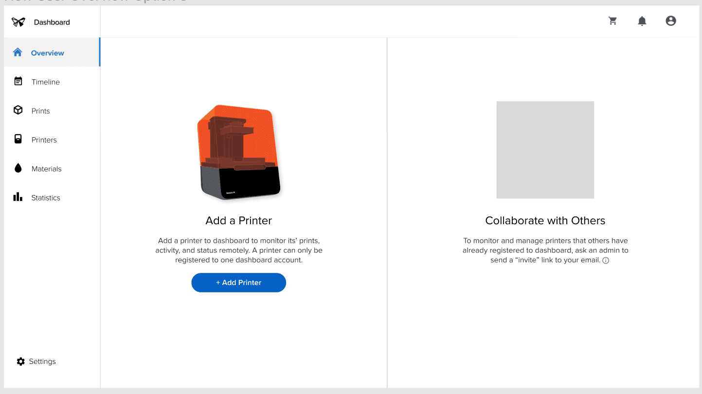 在 Dashboard 中,“Printer(打印机)”菜单项在屏幕左侧的菜单中突出显示。