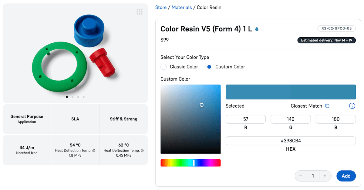 订购 Color Resin V5 的自定义树脂盒