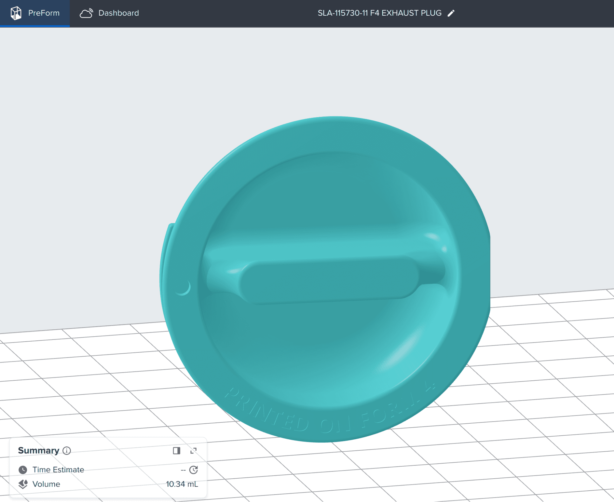 Form 4 exhaust plug model in PreForm