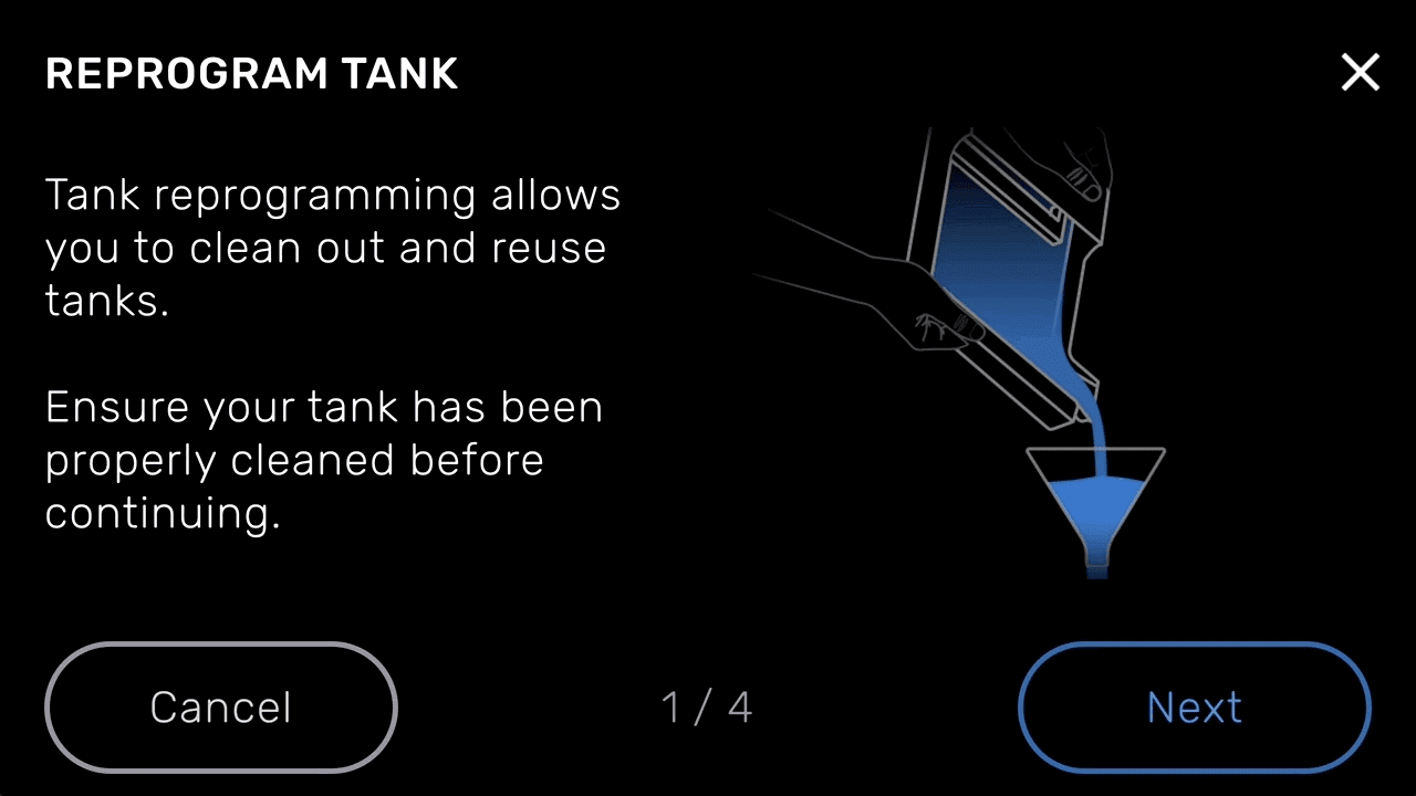 Reprogram Resin Tank(对树脂槽重新编程)界面