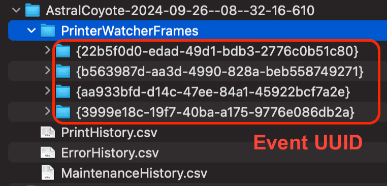 PrinterWatcherFrames 文件夹中的事件子文件夹