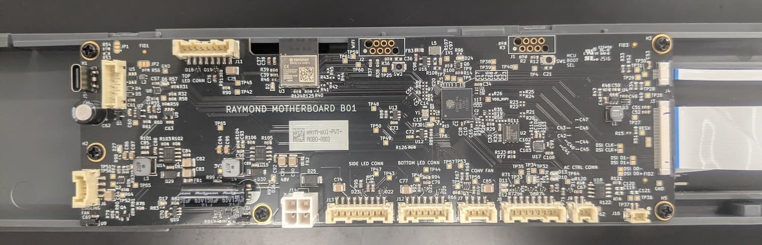 Form Cure L V2 motherboard and display assembly with ribbon cables onnected