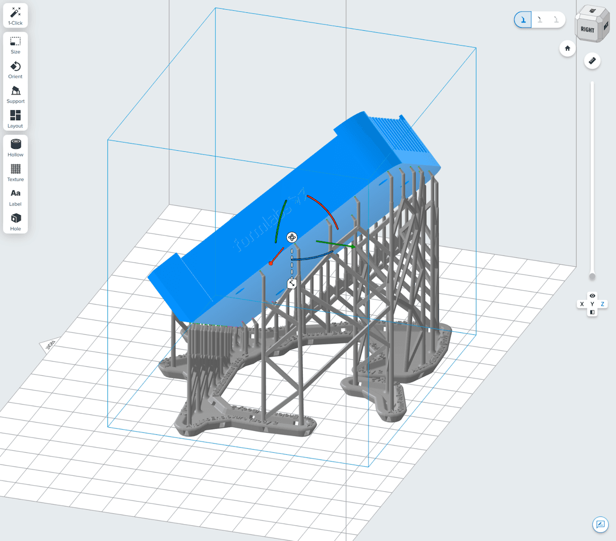 使用 PreForm 中的 Supports V1 支撑部件的示例