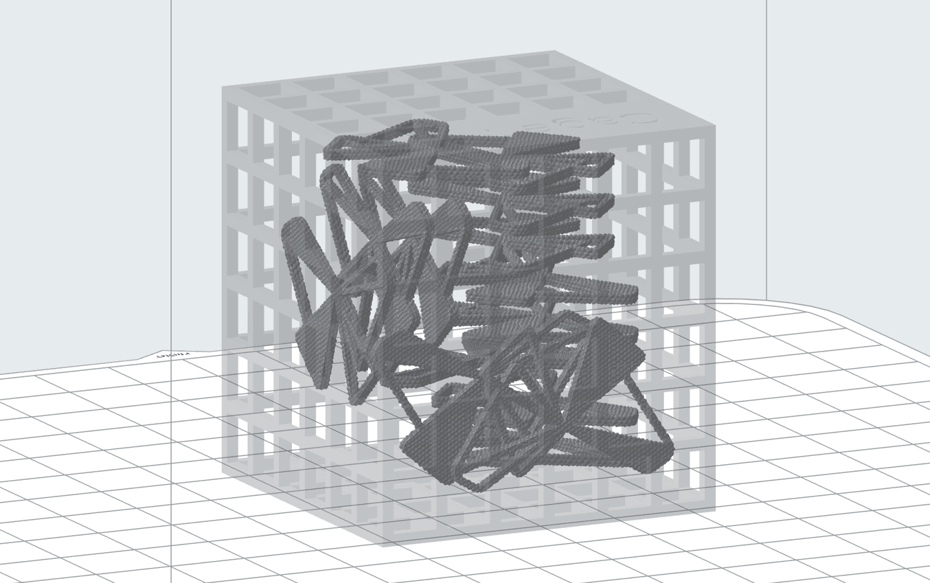 PreForm 的屏幕截图,在部件网笼内的 3D 版本 Formlabs 标志