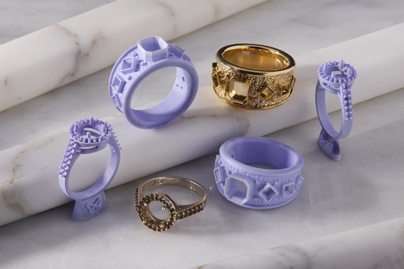 True Cast Resin 3D 打印戒指,以及一些铸造金属戒指